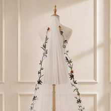 Load image into Gallery viewer, Autumnal embroidered Veil - Cathedral Length Floral Lace Edge Bridal Veil