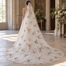 Load image into Gallery viewer, Embroidered Dragonfly Cathedral Wedding Veil