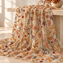 Load image into Gallery viewer, Autumn Botanical Embroidered Tulle Fabric – White or Beige – By the Yard