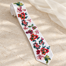 Load image into Gallery viewer, Wildflower Wedding Tie – White Satin Necktie with Colourful Floral Embroidery