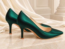 Load image into Gallery viewer, Black Satin Pointed Toe Stiletto Court Shoes | 8cm, 10cm, 12cm Heel