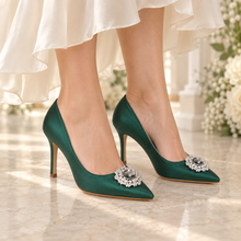 Load image into Gallery viewer, Crystal Embellished Satin Wedding Shoes – Custom Colours