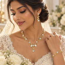 Load image into Gallery viewer, Floral Cubic Zirconia Bridal Jewellery Set – Necklace, Earrings & Bracelet