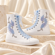 Load image into Gallery viewer, Floral Embroidered High-Top Bridal Trainers