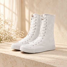 Load image into Gallery viewer, Floral Embroidered High-Top Bridal Trainers