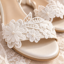 Load image into Gallery viewer, Handmade Floral Lace Flat Bridal Sandals – Ivory or White
