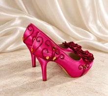 Load image into Gallery viewer, Aurora Inspired Bridal Heels | Hot Pink Satin Wedding Shoes