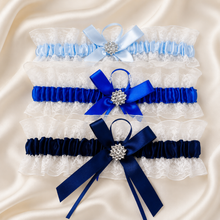 Load image into Gallery viewer, Blue Garter Something Blue Garter French Blue Wedding Custom Wedding Garters Personalise Wedding Garter Gift for Bride Bridal Shower Hen Do