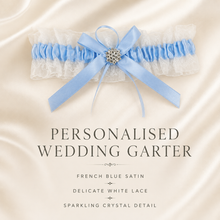 Load image into Gallery viewer, Blue Garter Something Blue Garter French Blue Wedding Custom Wedding Garters Personalise Wedding Garter Gift for Bride Bridal Shower Hen Do