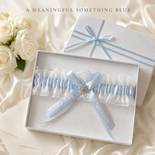 Load image into Gallery viewer, Blue Garter Something Blue Garter French Blue Wedding Custom Wedding Garters Personalise Wedding Garter Gift for Bride Bridal Shower Hen Do