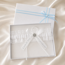Load image into Gallery viewer, Blue Garter Something Blue Garter French Blue Wedding Custom Wedding Garters Personalise Wedding Garter Gift for Bride Bridal Shower Hen Do