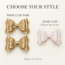 Load image into Gallery viewer, Glitter Bow Shoe Clips or Hair Bows