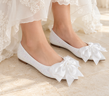 Load image into Gallery viewer, Glitter Bridal Ballet Flats with Oversized Satin Bow | Wide Fit Available