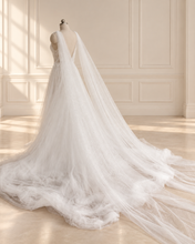 Load image into Gallery viewer, Sparkle Tulle Bridal Cape – 300 cm Detachable Wedding Train