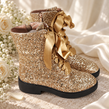 Load image into Gallery viewer, Glitter Bridal Combat Boots – Alternative Flat Wedding Boots