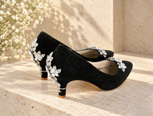 Load image into Gallery viewer, Glitter Kitten Heel Wedding Shoes with Cherry Blossom | 6 cm
