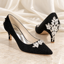 Load image into Gallery viewer, Glitter Kitten Heel Wedding Shoes with Cherry Blossom | 6 cm