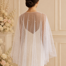 Load image into Gallery viewer, Glitter Pearl Bridal Cape, Wedding Dress Cover Up
