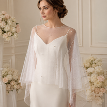 Load image into Gallery viewer, Glitter Pearl Bridal Cape, Wedding Dress Cover Up