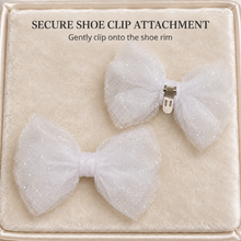 Load image into Gallery viewer, Glitter Tulle Bow Shoe Clips – Removable Bridal Shoe Bows