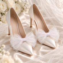 Load image into Gallery viewer, Glitter Tulle Bow Shoe Clips – Removable Bridal Shoe Bows