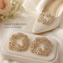 Load image into Gallery viewer, Crystal Square Shoe Clips | Pair of Silver or Gold Bridal Shoe Decorations
