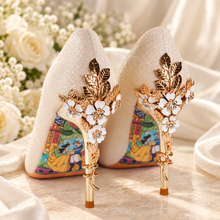 Load image into Gallery viewer, Ellora Light Gold Shimmer Bridal Heels with Cherry Blossom Detail