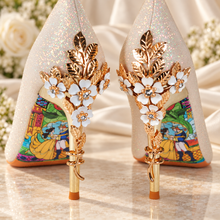 Load image into Gallery viewer, Ellora Light Gold Shimmer Bridal Heels with Cherry Blossom Detail