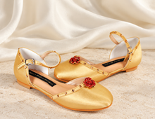 Load image into Gallery viewer, Belle Inspired Gold Bridal Flats | Crystal Rose Wedding Shoes