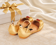Load image into Gallery viewer, Belle Inspired Gold Bridal Flats | Crystal Rose Wedding Shoes
