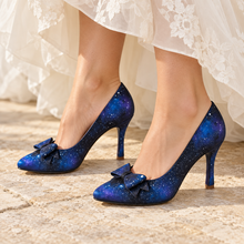 Load image into Gallery viewer, Hand-Painted Celestial Wedding Shoes with Removable Bows