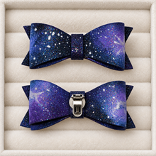 Load image into Gallery viewer, Hand-Painted Galaxy Bow Shoe Clips – Celestial Bridal Accessories