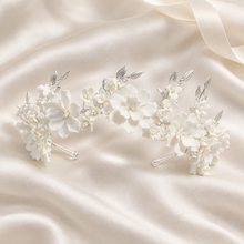 Load image into Gallery viewer, Porcelain Flower Bridal Tiara – White Floral Wedding Headband