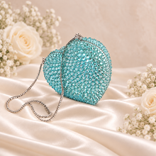 Load image into Gallery viewer, Gold Crystal Heart Clutch Bag – Sparkling Bridal & Evening Bag