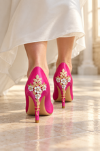 Load image into Gallery viewer, Hot Pink Satin Cherry Blossom Heels | 8, 10 or 12 cm
