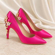 Load image into Gallery viewer, Hot Pink Satin Cherry Blossom Heels | 8, 10 or 12 cm