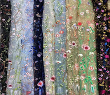 Load image into Gallery viewer, Embroidered Bridal Tulle - Meadow Flower Fabric - By the Yard