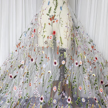 Load image into Gallery viewer, Embroidered Bridal Tulle - Meadow Flower Fabric - By the Yard