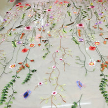 Load image into Gallery viewer, Embroidered Bridal Tulle - Meadow Flower Fabric - By the Yard