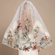 Load image into Gallery viewer, Autumnal Embroidered Edge Floral wedding veil (90 - 200cm)