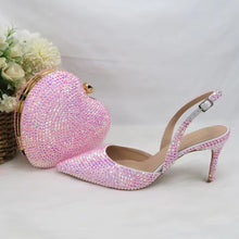 Load image into Gallery viewer, Pink Crystal Heels and Matching Bag