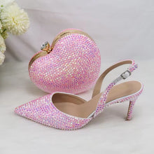 Load image into Gallery viewer, Pink Crystal Heels and Matching Bag