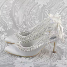 Load image into Gallery viewer, Eliza - Ivory Pearl Satin Sling Backs