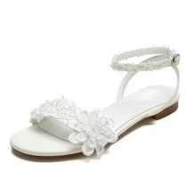 Load image into Gallery viewer, Floral Lace Flat Shoes | White or Ivory