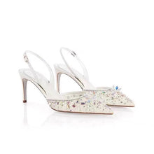 Load image into Gallery viewer, Crystal & Lace Sling Back | Blue, White