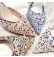 Load image into Gallery viewer, Crystal & Lace Sling Back | Blue, White