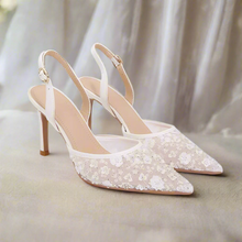 Load image into Gallery viewer, Bridal White Beaded Heels, Sling Back or Ankle Strap