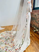 Load image into Gallery viewer, Secret Garden Orange Embroidered Edge Wedding Veil – Floral Tulle Veil, Long Length
