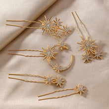 Load image into Gallery viewer, Celestial Cluster Hair Pins – Moon & Star Bridal Hair Accessories