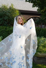 Load image into Gallery viewer, Beautiful cathedral wedding veil 3D Blue embroidered flowers